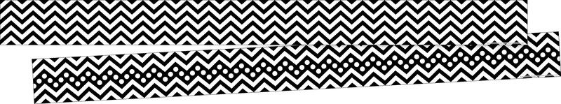 Barker Creek Double-Sided Border 2-Pack, Black Chevron, Decorate Galore with 70' of Border, Coordinating Designs Printed On Both Sides for Twice The Value, 3" x 70' (3695)
