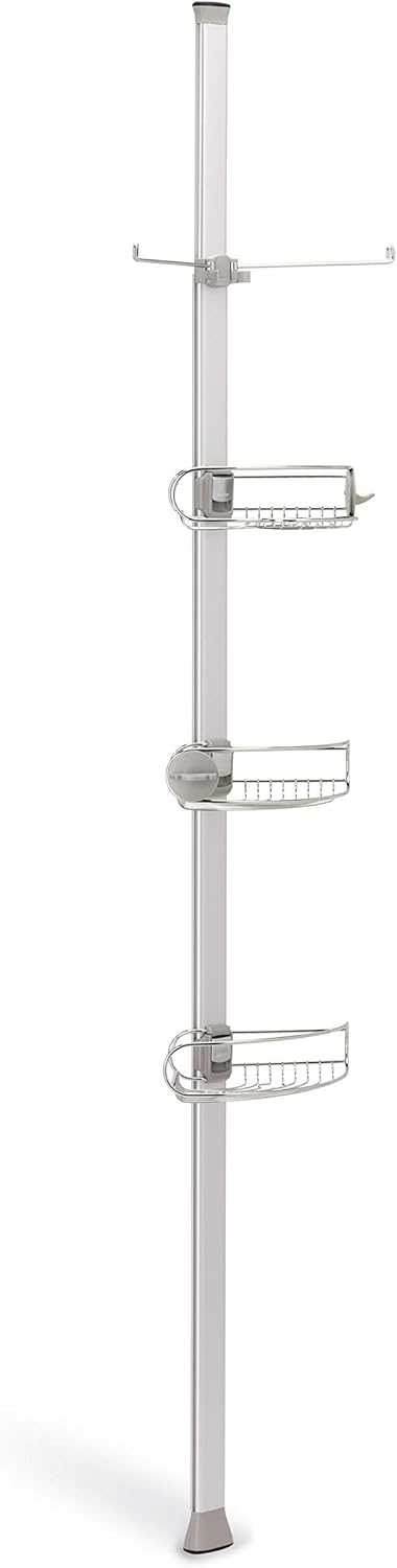 simplehuman 9' Tension Pole Shower Caddy, Stainless Steel and Anodized Aluminum 9 ft