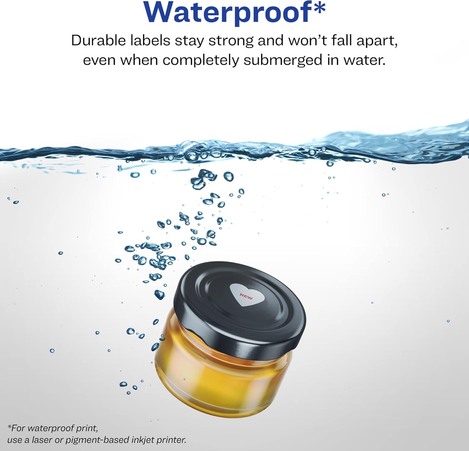 Avery Durable Waterproof Heart Labels, Sure Feed Technology, 2-9/32" x 1-27/32"