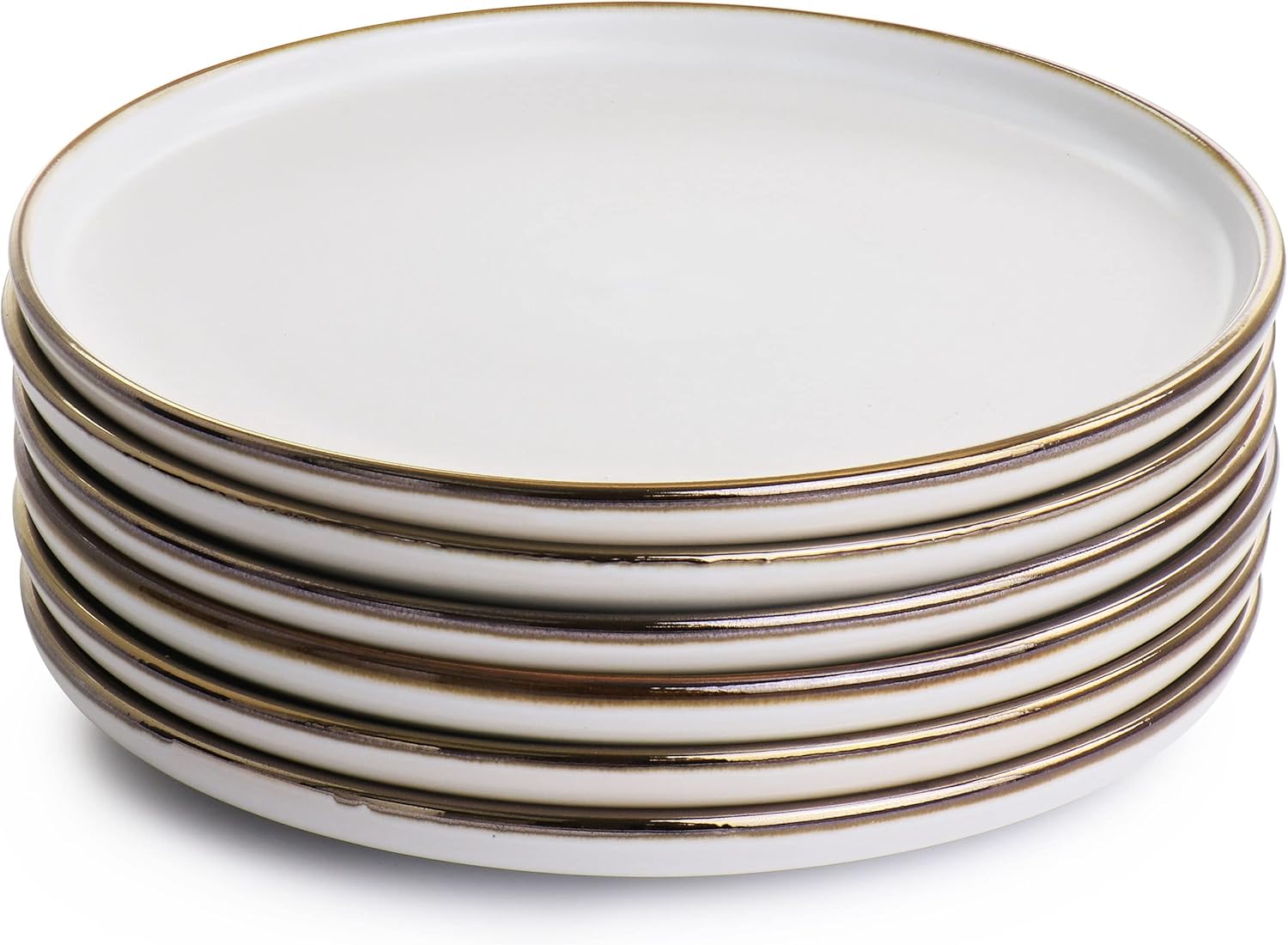 ELAMA 6-Piece Matte Stoneware Salad Plate Set with Gold Rim