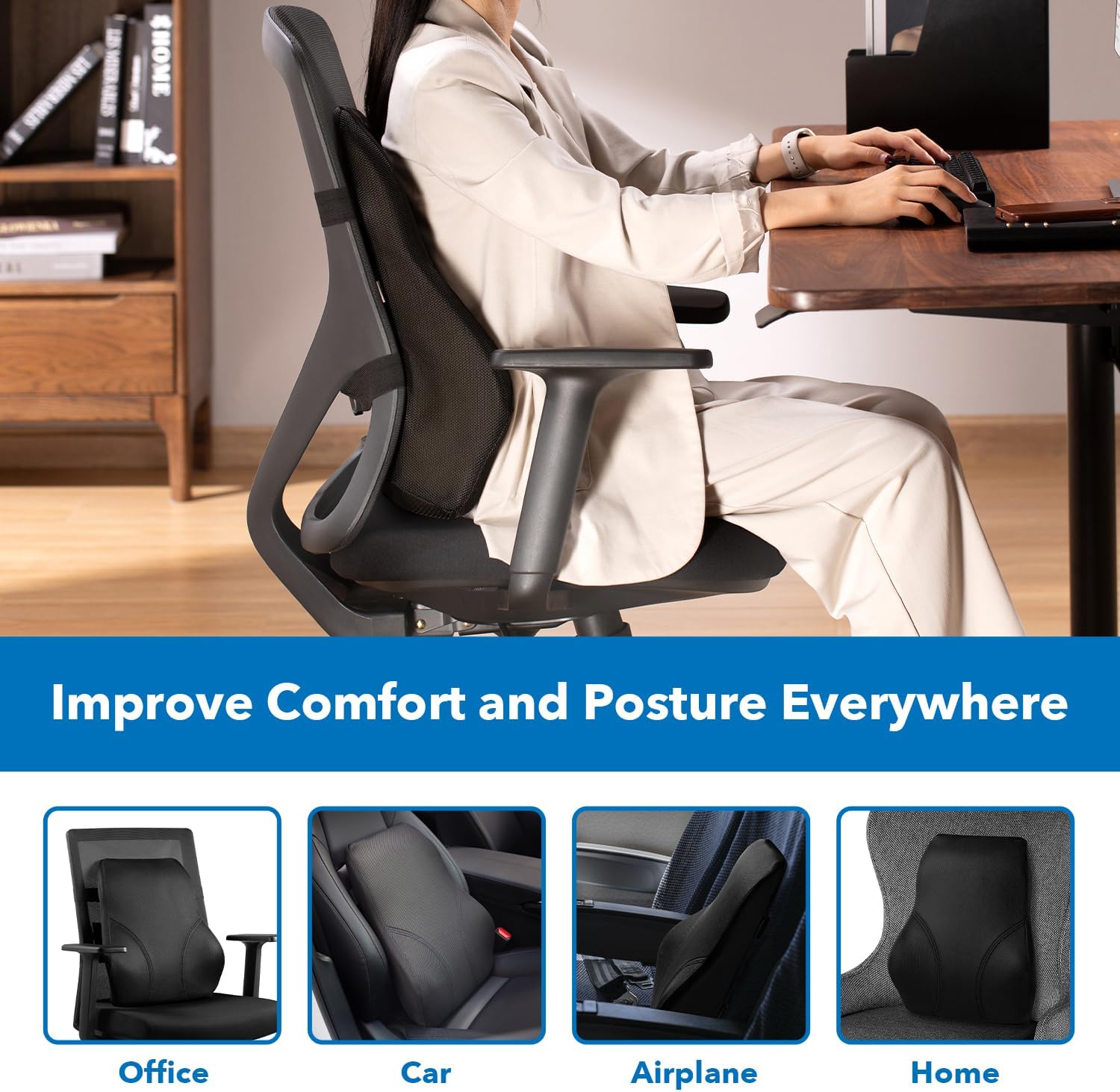 Mount-It! Office Chair Lumbar Support Cushion with Memory Foam