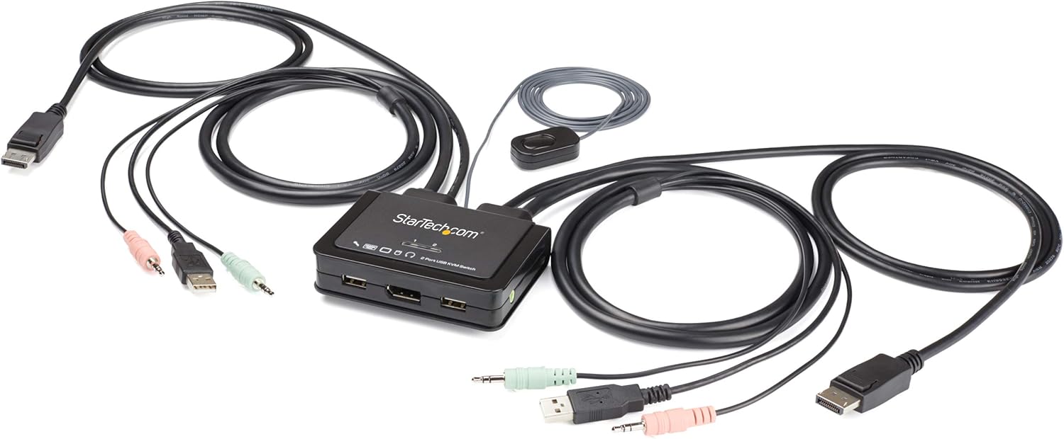 StarTech.com 2 Port DisplayPort KVM Switch - 4K 60Hz - Compact Dual Port UHD DP 1.2 USB Desktop KVM Switch with 4ft Cables