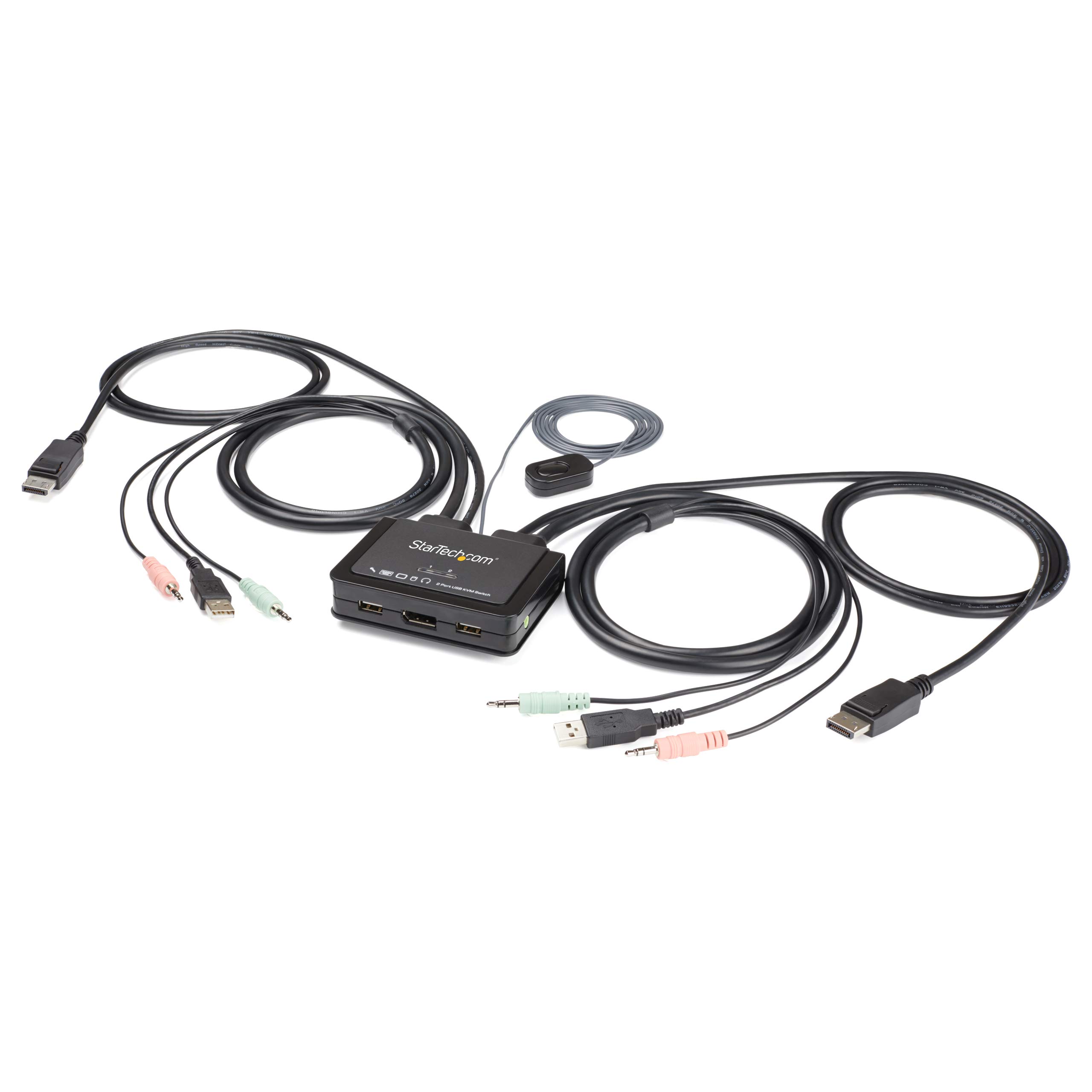 StarTech.com 2 Port DisplayPort KVM Switch - 4K 60Hz - Compact Dual Port UHD DP 1.2 USB Desktop KVM Switch with 4ft Cables