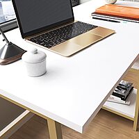 Sauder North Avenue 42inW Modern Desk with Open Shelves, White Finish