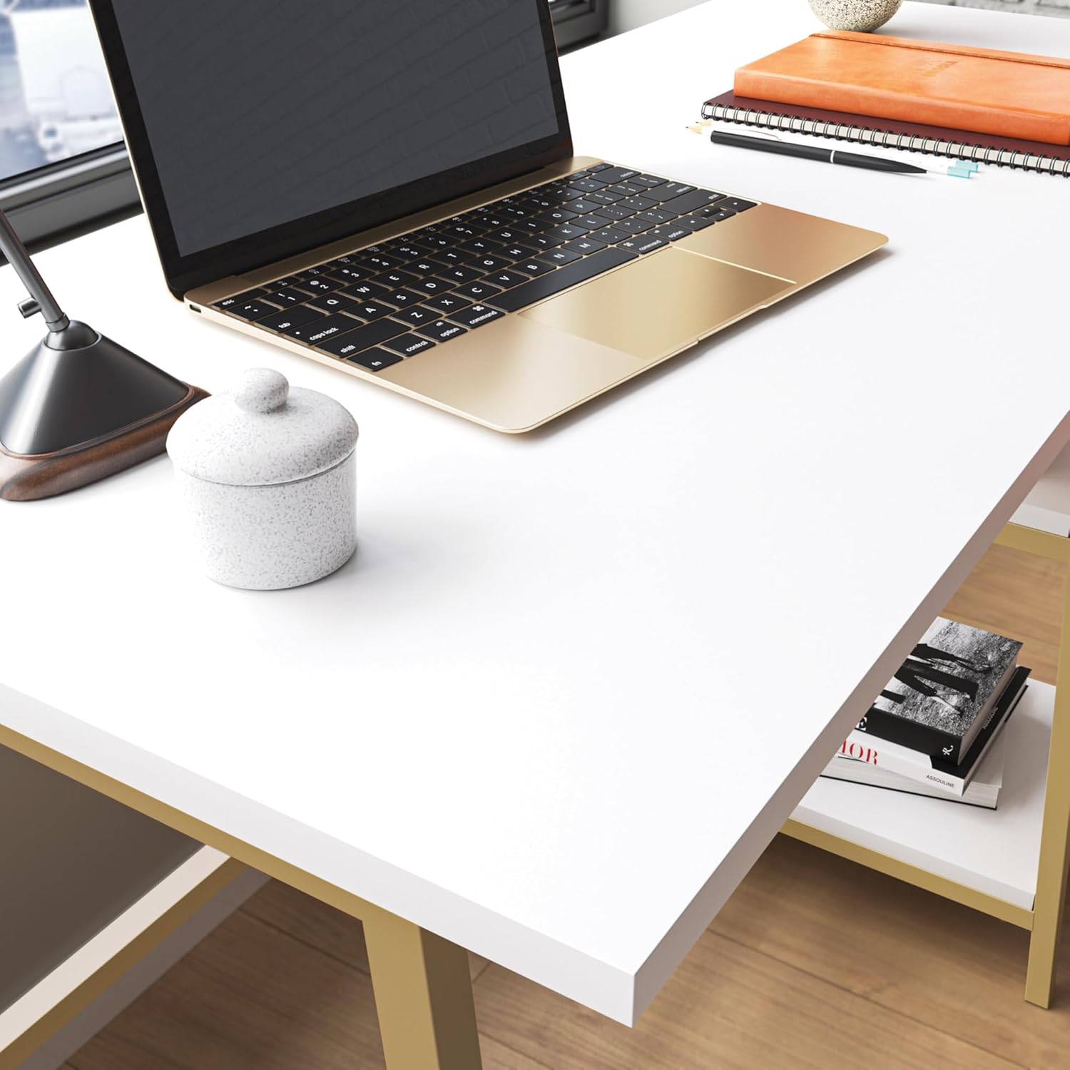 Sauder North Avenue 42inW Modern Desk with Open Shelves, White Finish