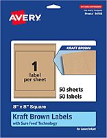 AVERY Kraft Brown Square Labels, Sure Feed Technology, 8" x 8"