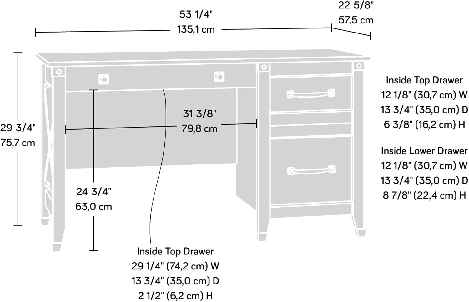 Sauder Carson Forge Vintage Rustic Computer Desk for Home Office with Drawers, in Washington Cherry