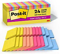 Post-it Super Sticky Notes, 3-inch x 3-inch, Summer Joy Collection, 70 Sheet/Pad, 24 Pads/Pack (654-24SSJOY-CP)