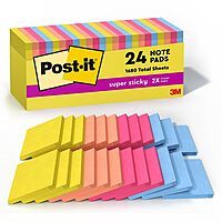 Post-it Super Sticky Notes, 3-inch x 3-inch, Summer Joy Collection, 70 Sheet/Pad, 24 Pads/Pack (654-24SSJOY-CP)