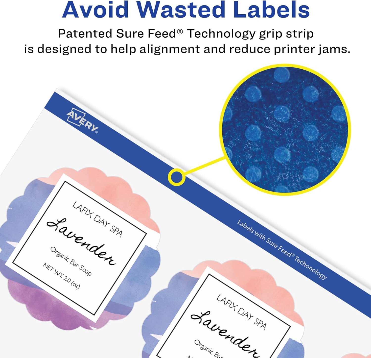 Avery Glossy Clear Round Scalloped Labels, Sure Feed Technology, 2.5" Diameter