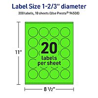 Avery Printable Round Labels, Sure Feed Technology, 1-2/3" Diameter, Neon Green Labels, Print-to-The-Edge