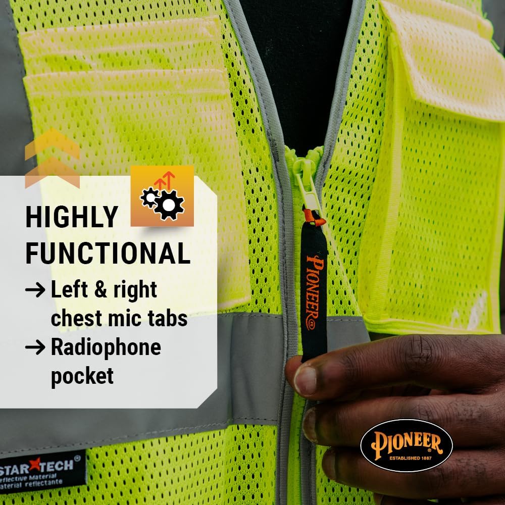 PIONEER Hi Vis Safety Vest - Reflective Cooling Mesh - 8 Pockets - Class 2