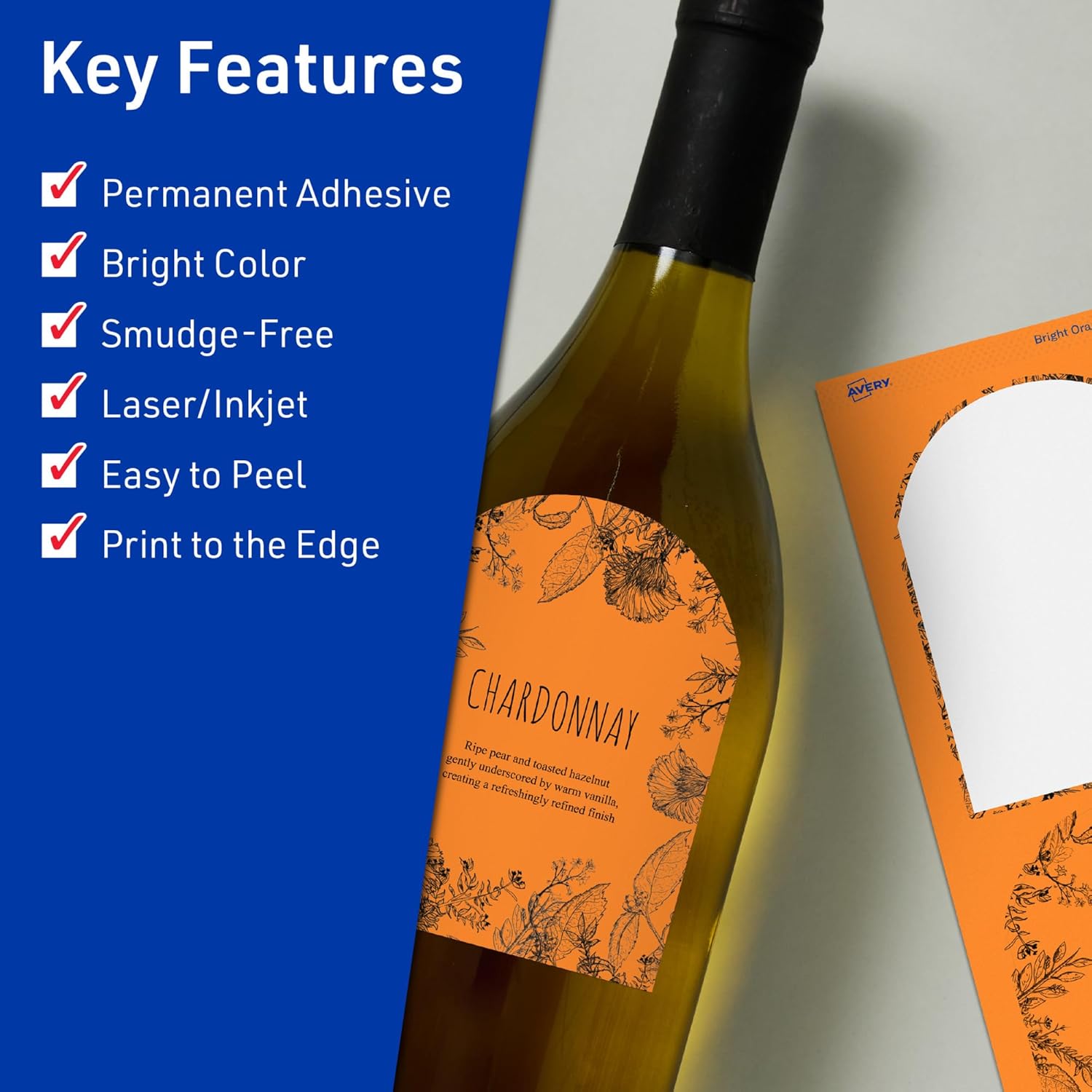 Avery Printable Arched Labels, Sure Feed Technology, 4-3/4" x 3-1/2", Bright Orange, Print-to-The-Edge