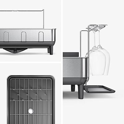simplehuman Large Capacity Dish Drying Rack with Stainless Steel Frame, 360º Easy Drain Swivel Spout