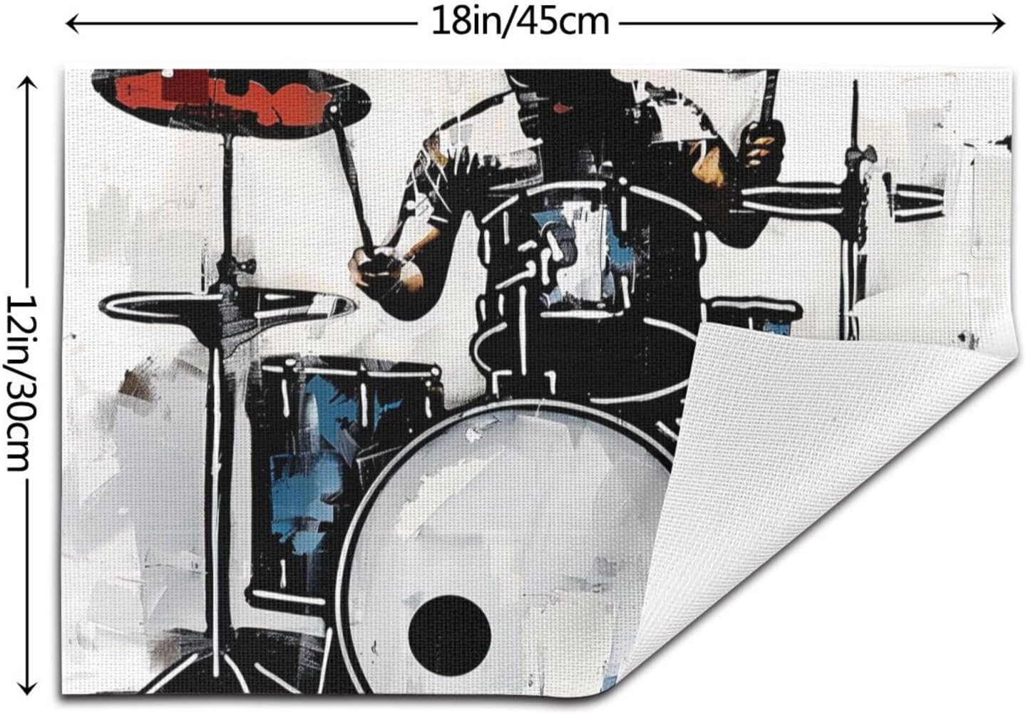 Drummer Printed PVC Woven Placemats Set of 4 PCS - Heat Resistant Cloth Place Mats Kitchen Dining Table Mat