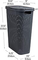 Mind Reader 40L Slim Laundry Hamper with Lid, Wicker-Style Plastic