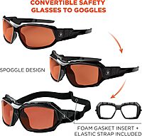 Ergodyne Skullerz LOKI Convertible Polarized Safety Spoggles- Includes Foam Gasket and Strap to Convert to Goggle Polarized Copper Lens, Black Frame