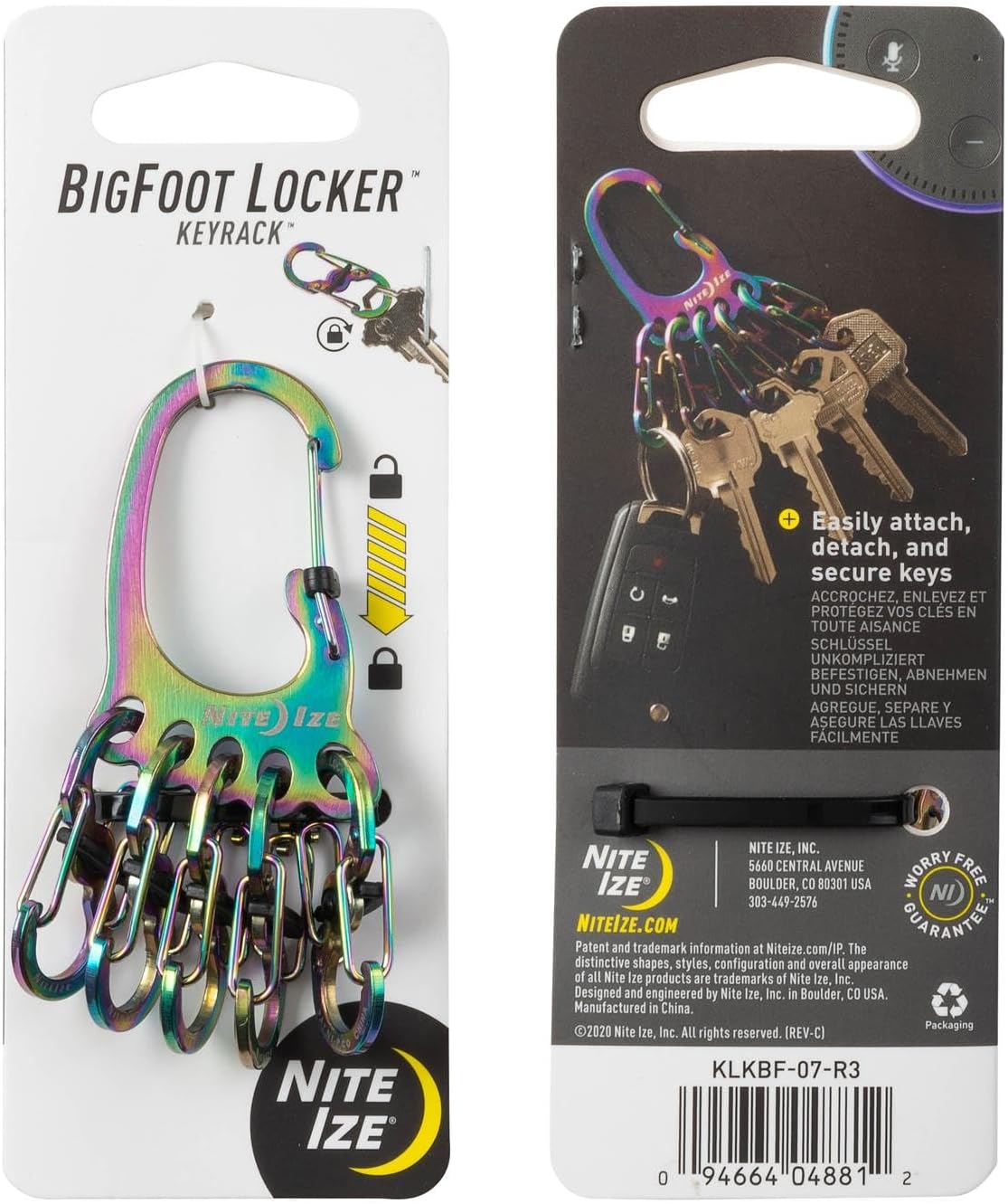 Nite Ize BigFoot Locker KeyRack Stainless Steel Key Holder with S-Biner MicroLocks
