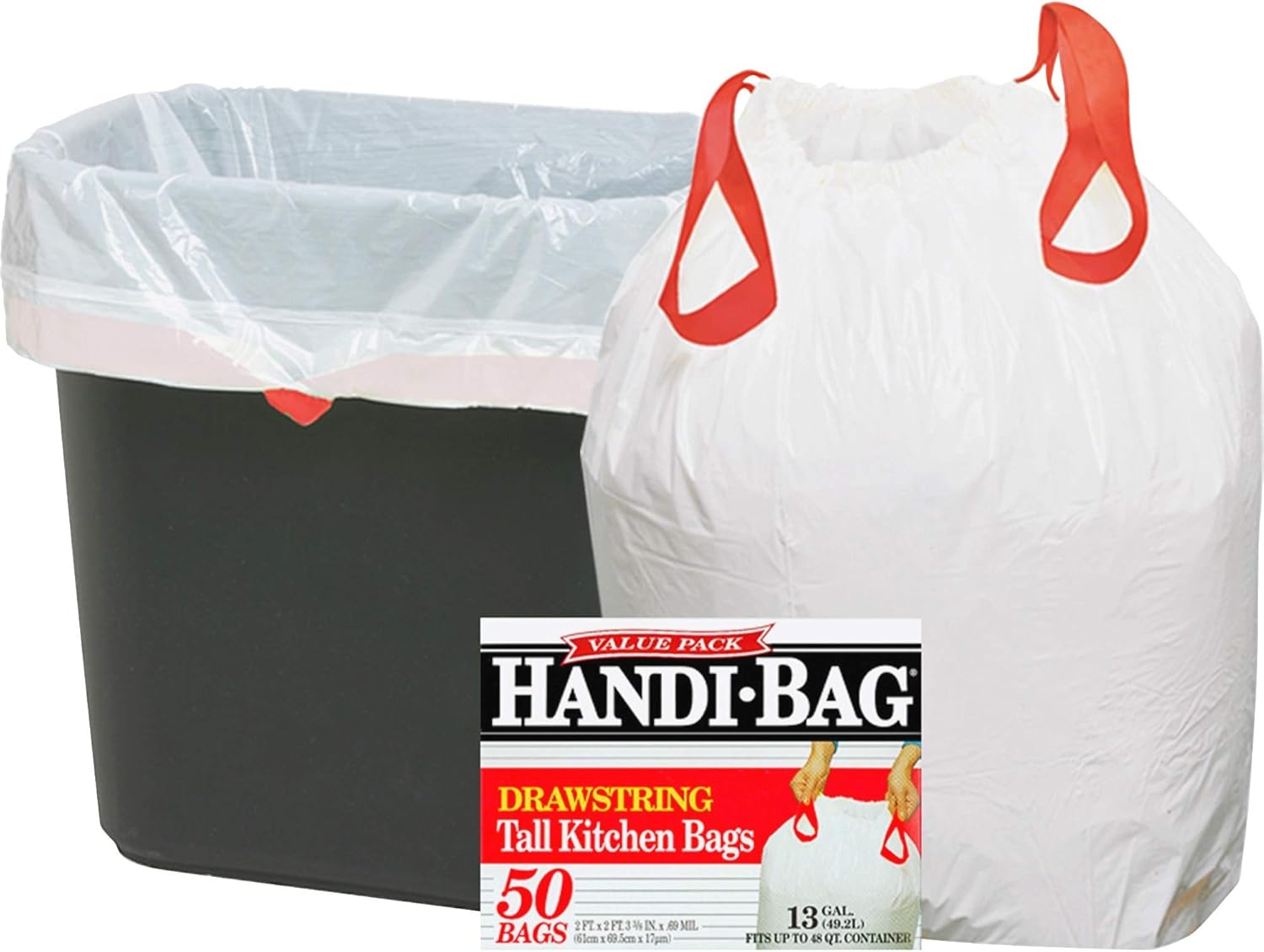 Webster 50% Recycled Drawstring Trash Bags, 13 Gallons, 24in x 27in, White, Box Of 50
