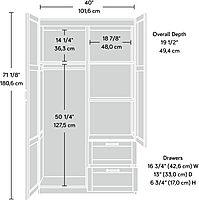 Sauder Select Multipurpose Bedroom Armoire Wardrobe Closet Pantry Storage Cabinet with Drawers and Hanging Rail, L: 40.00" x W: 19.45" x H: 71.10", Cinnamon Cherry