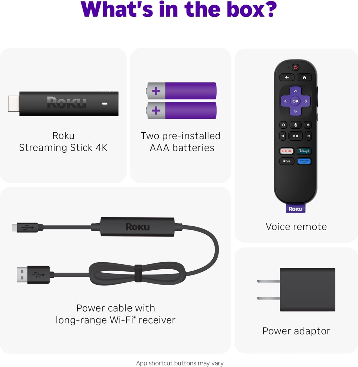 Roku Streaming Stick 4K - HDR & Dolby Vision Roku Streaming Device for TV with Voice Remote & Long-Range Wi-Fi