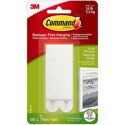 Command Large Picture Hanging Strips, 4 White Adhesive Strip Pairs (8 Strips), Damage Free Hanging Picture Hangers