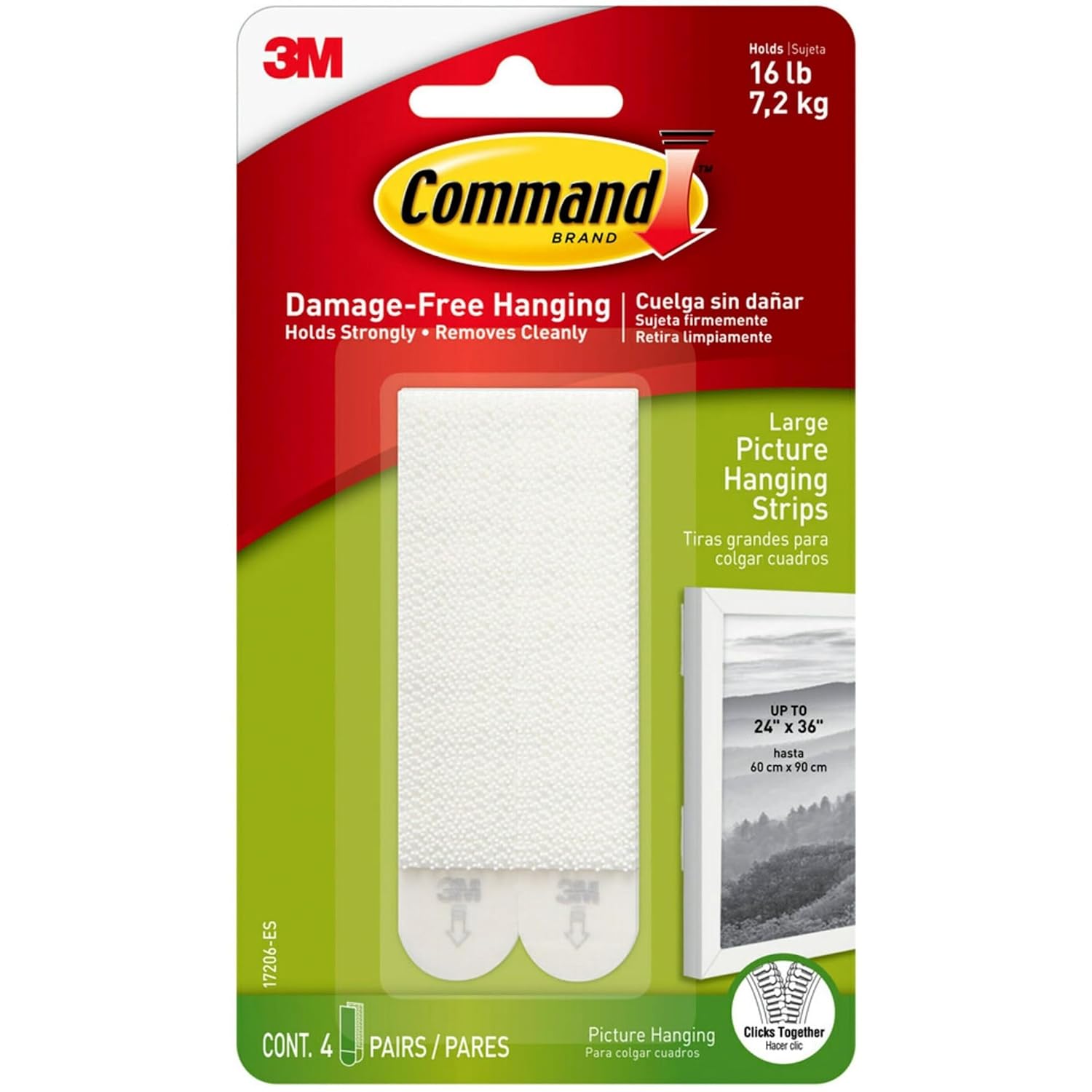 Command Large Picture Hanging Strips, 4 White Adhesive Strip Pairs (8 Strips), Damage Free Hanging Picture Hangers