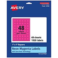 AVERY Neon Magenta Printable Square Labels 1" x 1"