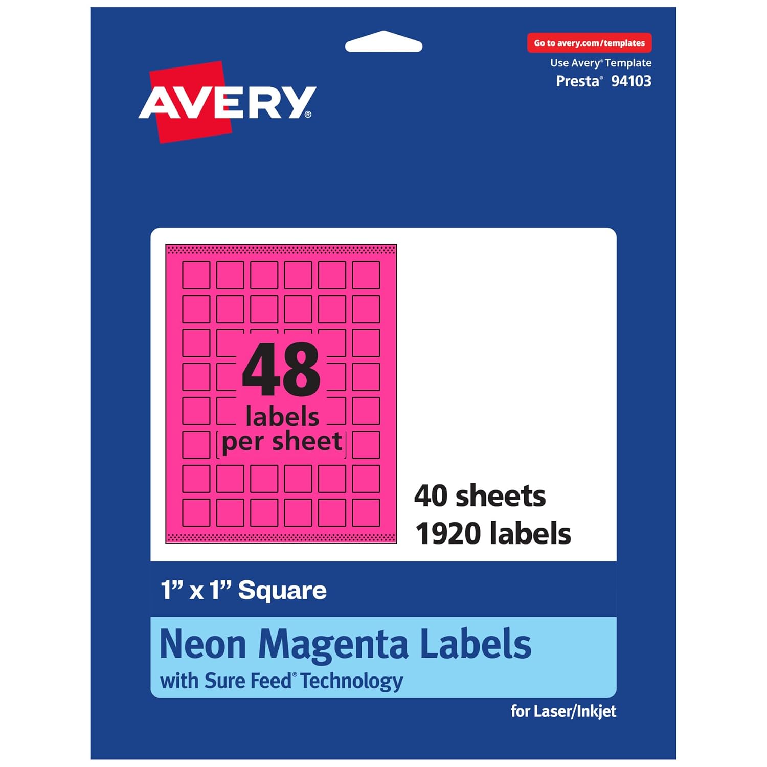 AVERY Neon Magenta Printable Square Labels 1" x 1"