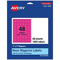 AVERY Neon Magenta Printable Square Labels 1" x 1"