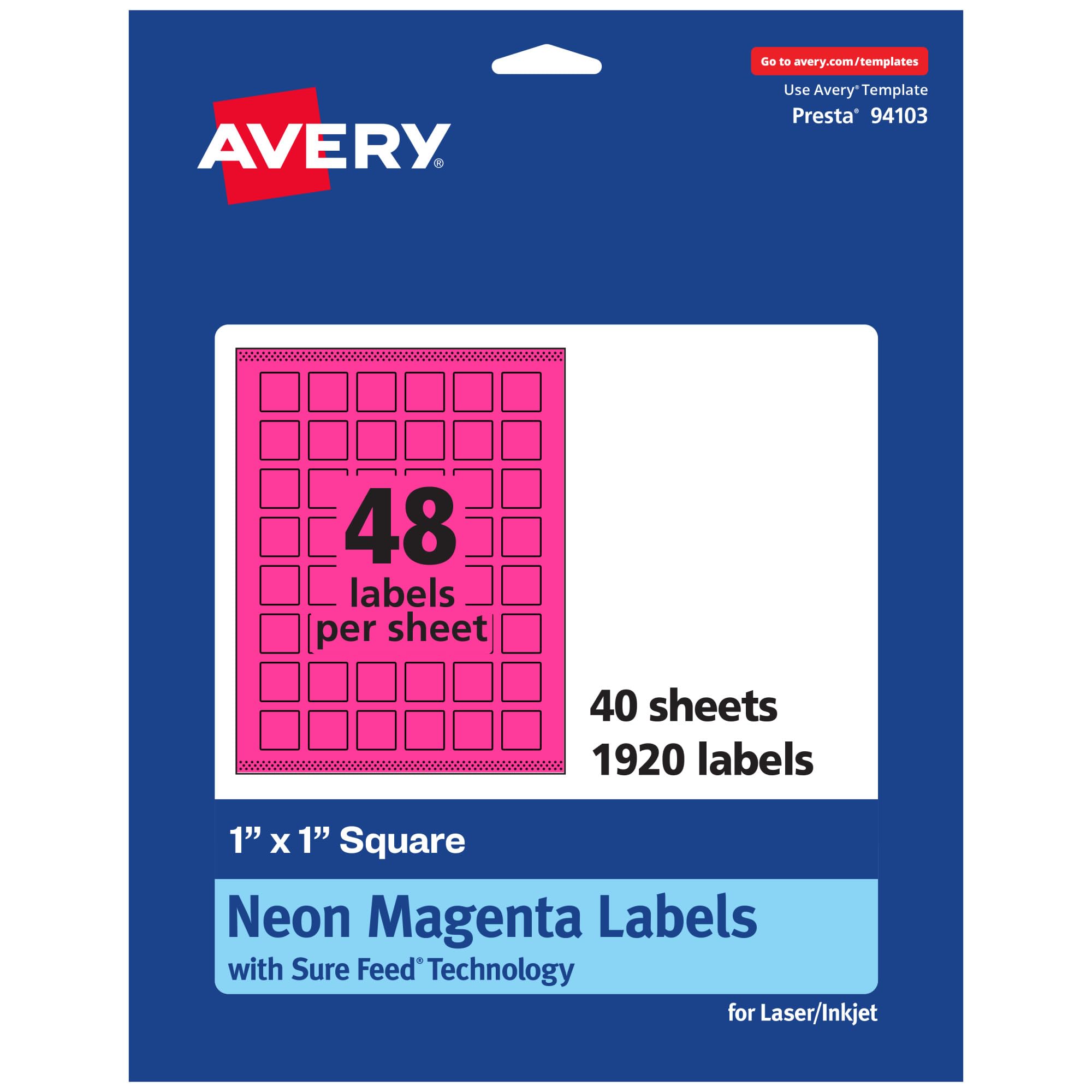 AVERY Neon Magenta Printable Square Labels 1" x 1"