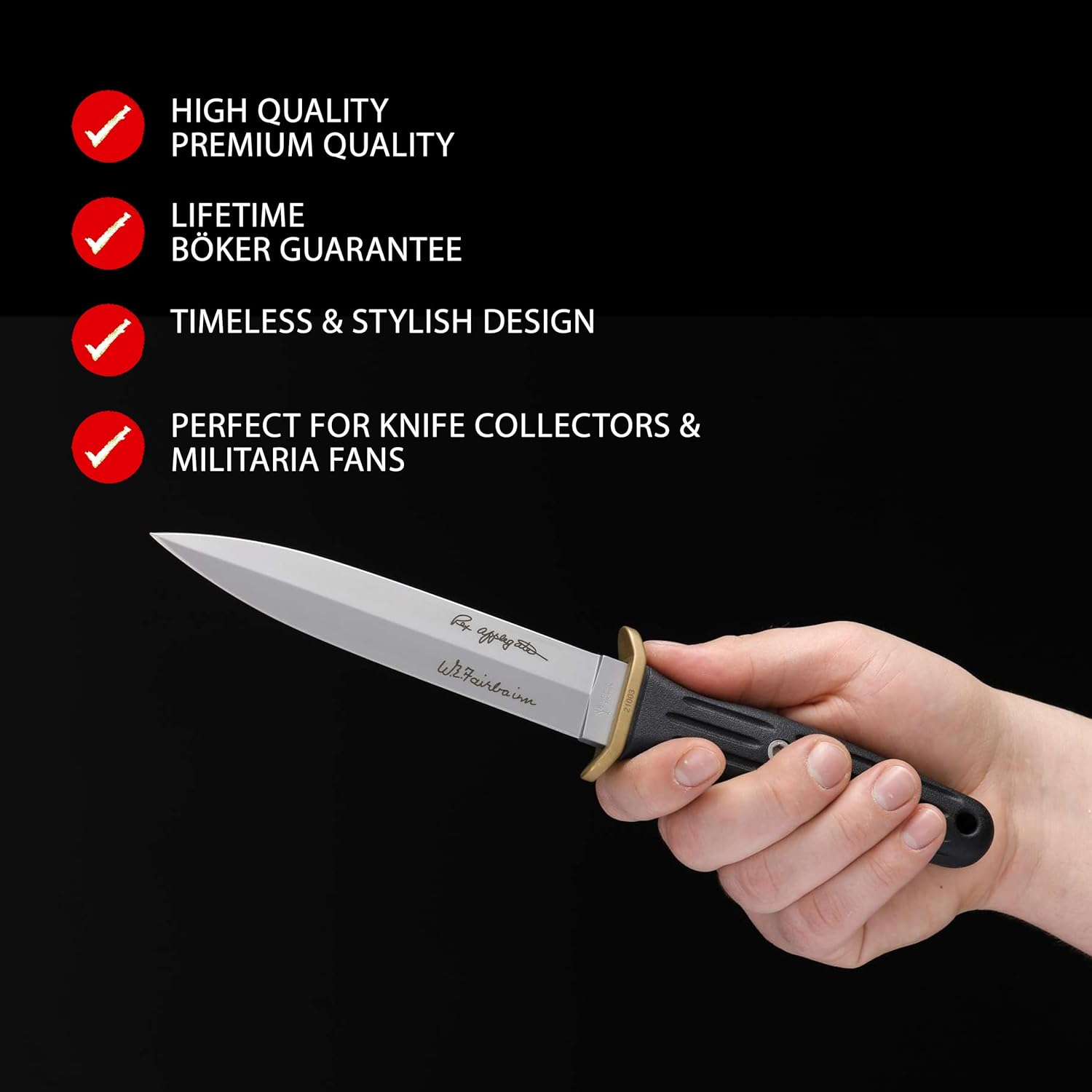 Boker Applegate-Fairbairn Combat II - fixed blade knife with Kydex sheath