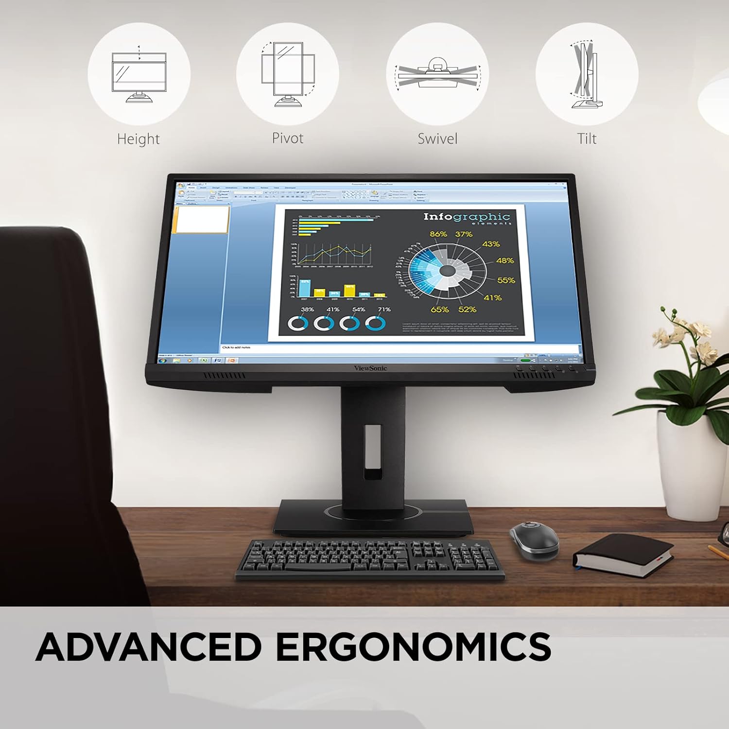 VIEWSONIC Full HD 1080p Ergonomic Monitor with HDMI, DisplayPort, VGA and USB Hub