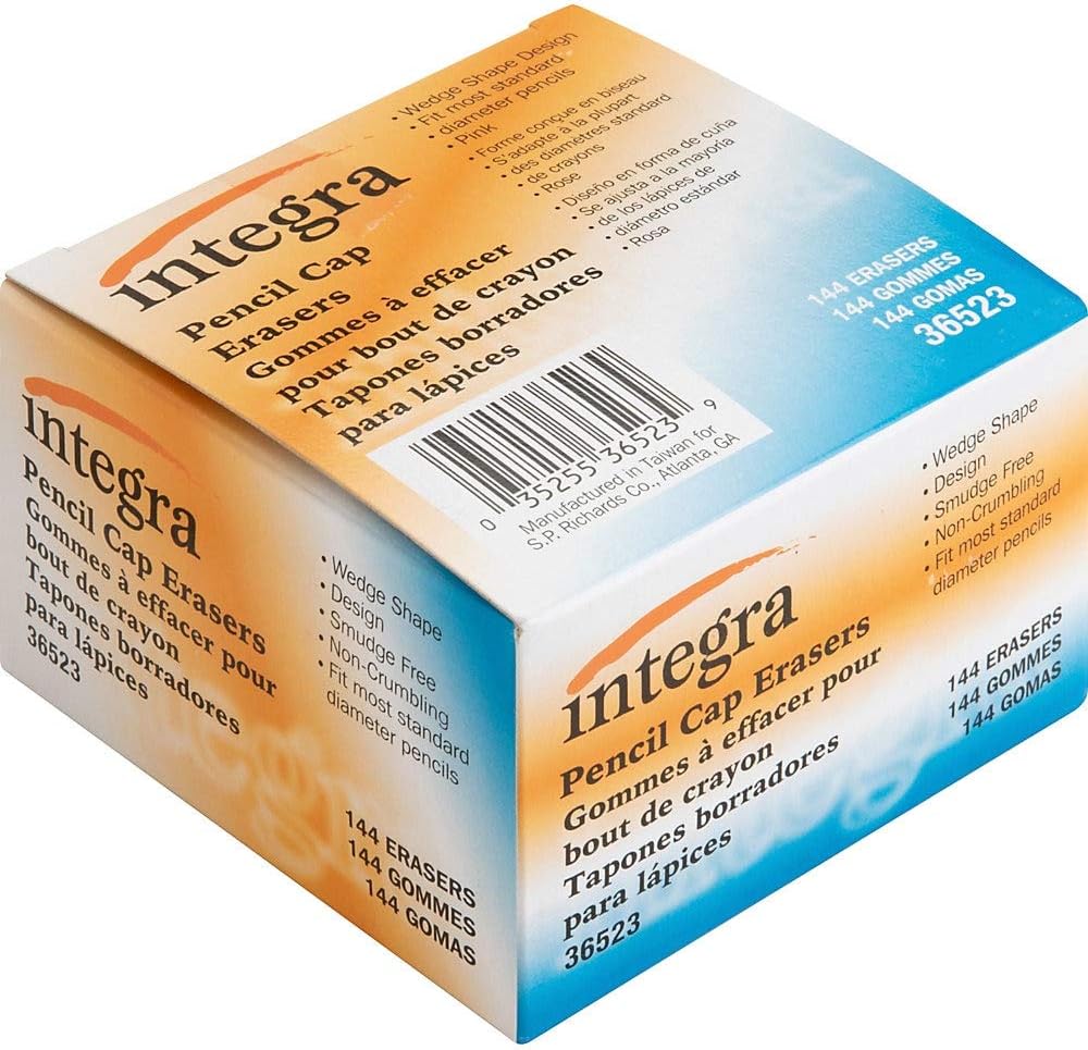 Integra Pink Pencil Cap Eraser - Lead Pencil - Wedge - Latex-free - 144/Box - Pink