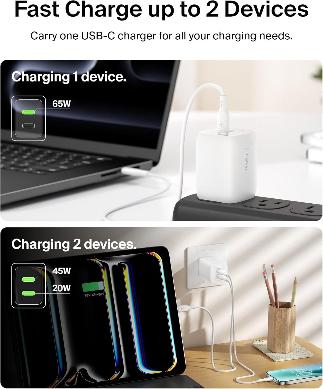 Belkin BOOSTCHARGE Pro 65W Dual USB-C GaN Wall Charger