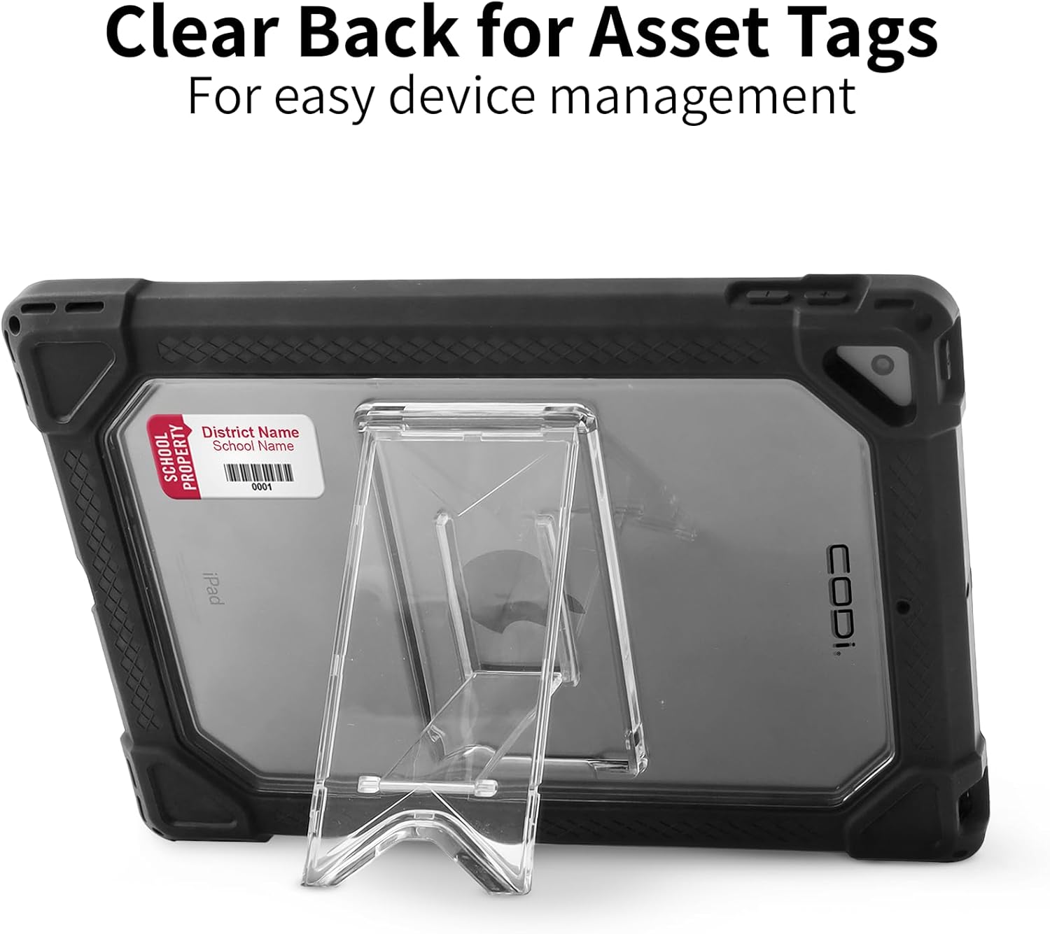 CODi Clear Rugged Case for iPad 10.2" (9th, 8th, 7th Gen) with Kickstand, Shockproof Protection, Asset Tag Window