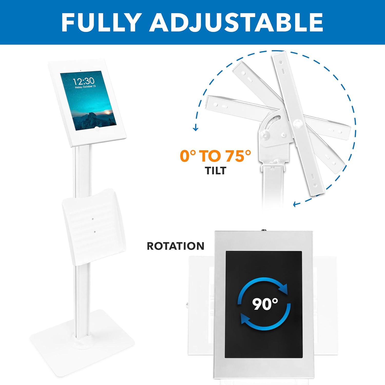 Mount-It! Anti-Theft Floor Stand Compatible with iPad, Contact-Less Universal Lockable Tablet Kiosk