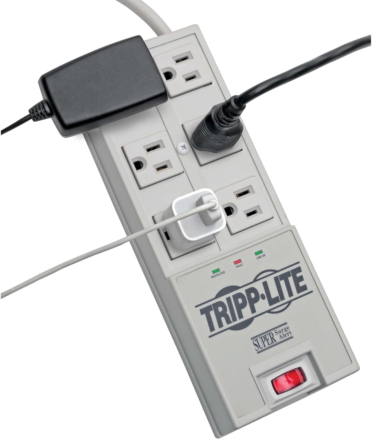 Tripp Lite 6 Outlet Surge Protector Power Strip, 6ft Cord, Right-Angle Plug, & $50,000 Insurance (TR-6) Grey