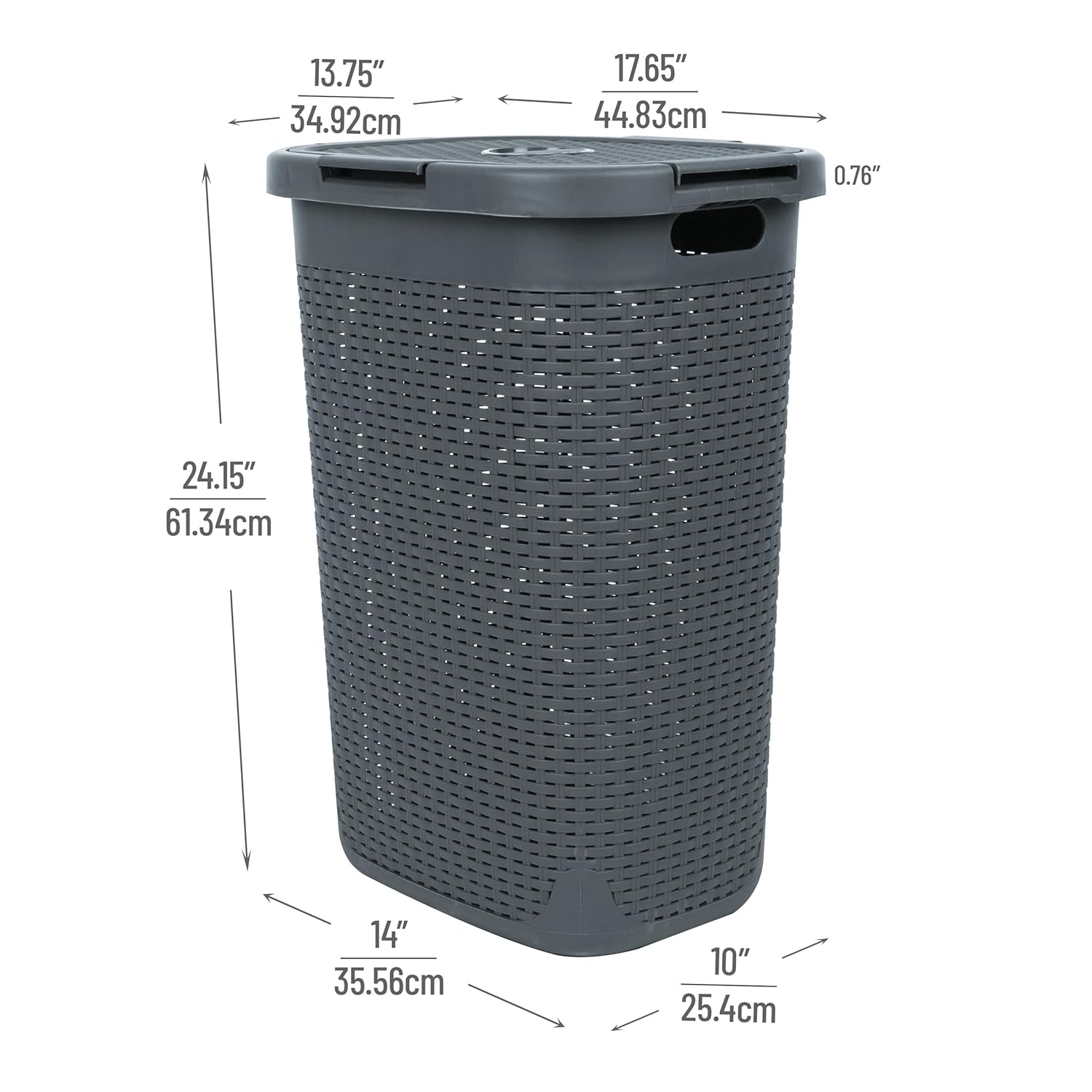 MIND READER Slim Laundry Hamper with Lid, 60L Wicker-Style Plastic