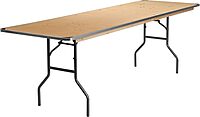 Flash Furniture Fielder 8' Rectangular All-Occasion Birchwood Folding Event Table, Foldable Portable Banquet Table with Wooden Top, Natural/Silver 30"W x 96"L Classic