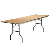 Flash Furniture Fielder 8' Rectangular All-Occasion Birchwood Folding Event Table, Foldable Portable Banquet Table with Wooden Top, Natural/Silver 30"W x 96"L Classic