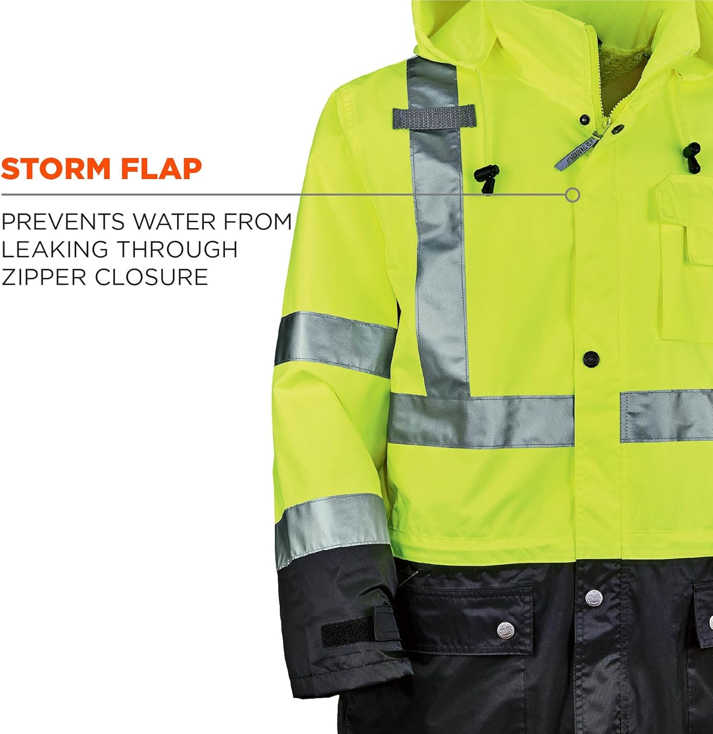 Ergodyne Standard Class 3 Hi-vis Rain Jacket Black Bottom Large