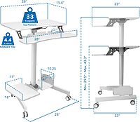 Mount-It! Mobile Workstation for Medical, Classroom, or Office Use, Height Adjustable Rolling Desk with Keyboard Tray, Storage Shelves & Locking Wheels, Portable Computer Cart – White