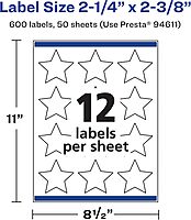 AVERY Matte White Star Labels, Sure Feed Technology, 2-1/4" x 2-3/8"