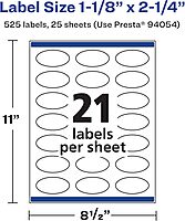 Avery Matte White Oval Labels, Sure Feed Technology, 1-1/8" x 2-1/4"