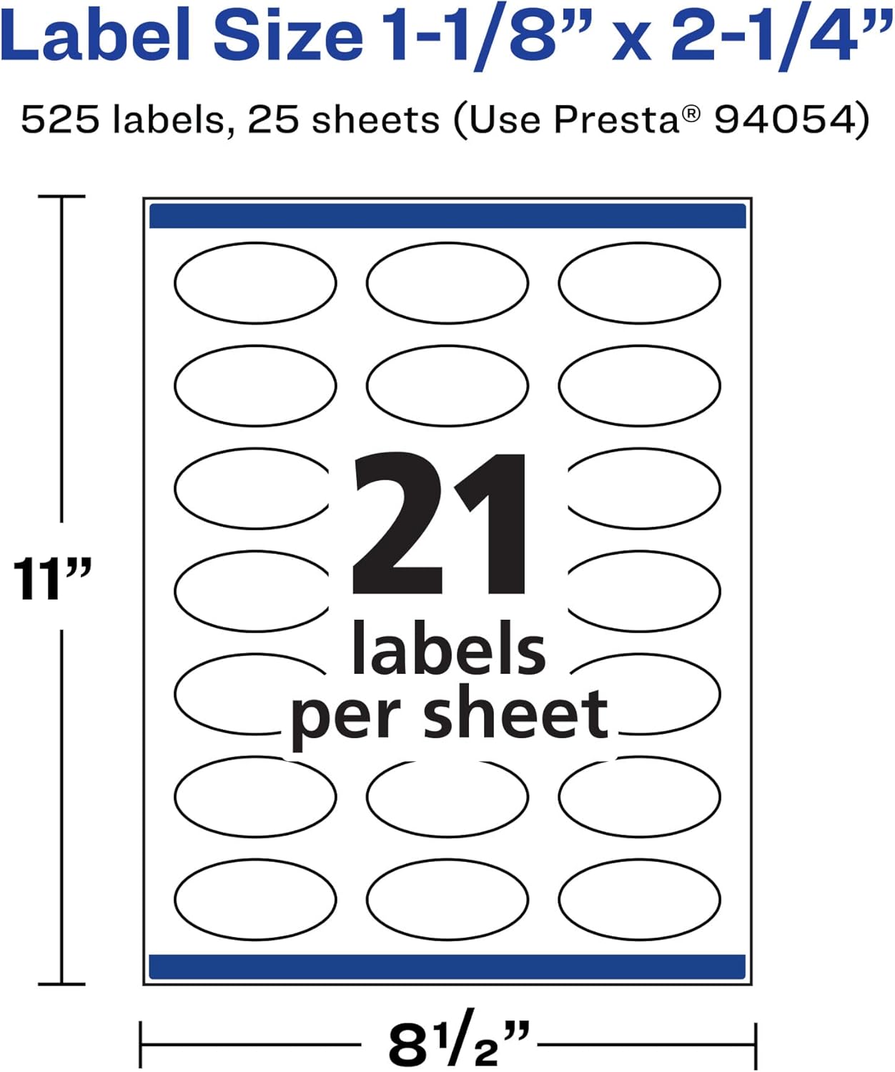 Avery Matte White Removable Oval Labels, Sure Feed Technology, Print-to-The-Edge, 1-1/8" x 2-1/4", Laser/Inkjet Printable