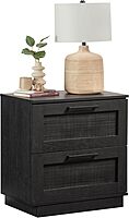 Sauder Tiffin Line Rattan 2-Drawer Nightstand Side Table, 24-5/8inH x 23-1/2inW x 15-3/4inD, Raven Oak