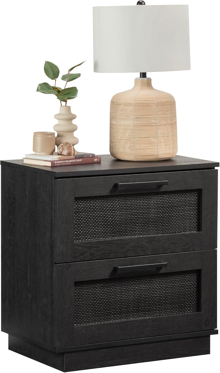 Sauder Tiffin Line Rattan 2-Drawer Nightstand Side Table, 24-5/8inH x 23-1/2inW x 15-3/4inD, Raven Oak