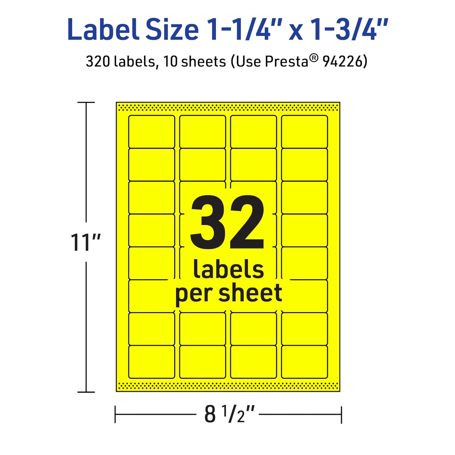 Avery Printable Rectangle Labels, Sure Feed Technology, 1-1/4" x 1-3/4", Neon Yellow, Laser/Inkjet Printable