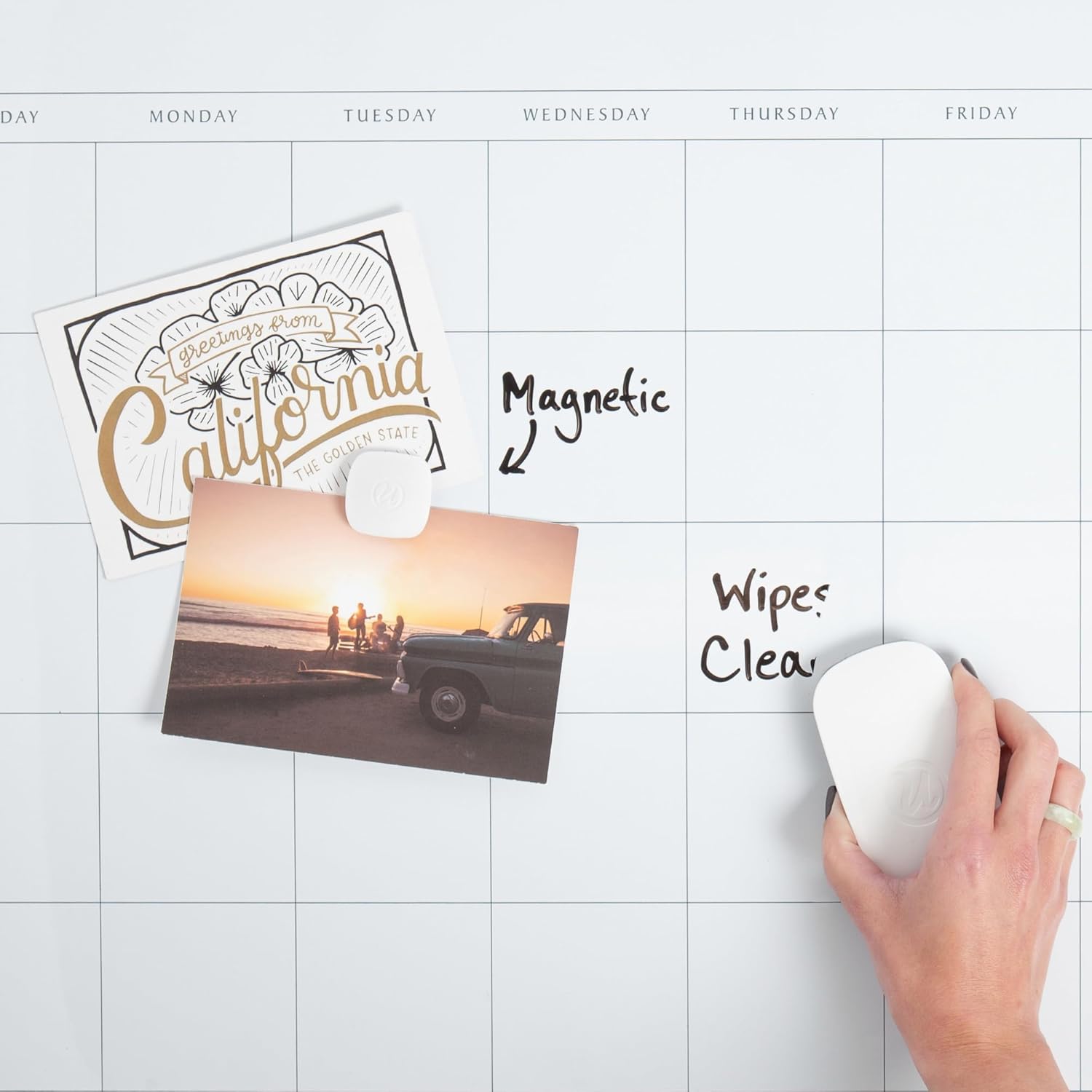 U BRANDS Magnetic Dry Erase Calendar Board, White Wood Frame
